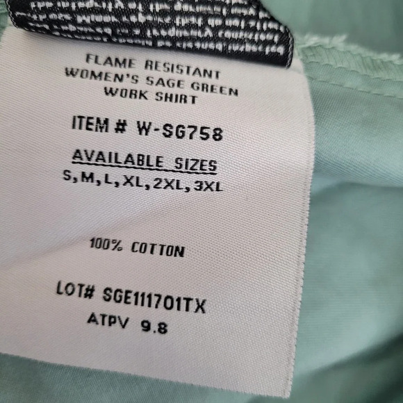 Rasco Button-Up Top 3XL Sage Green Cotton Flame Resistant Collared FR - Picture 5 of 7